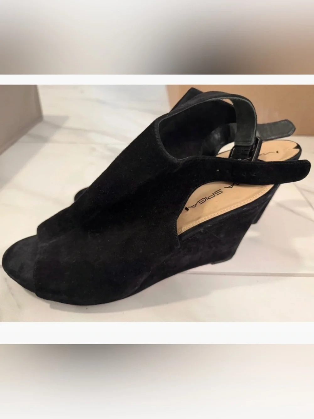 Via Spiga Black Suede Wedge Sandals